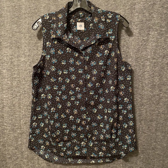 CAbi Tops - Cabi Top Women Medium Whimsy 3440 Black Floral Sleeveless Cottage Prairie Preppy